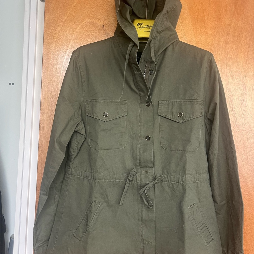 Love Tree Hooded Olive Utility Jacket with Drawstring Waist